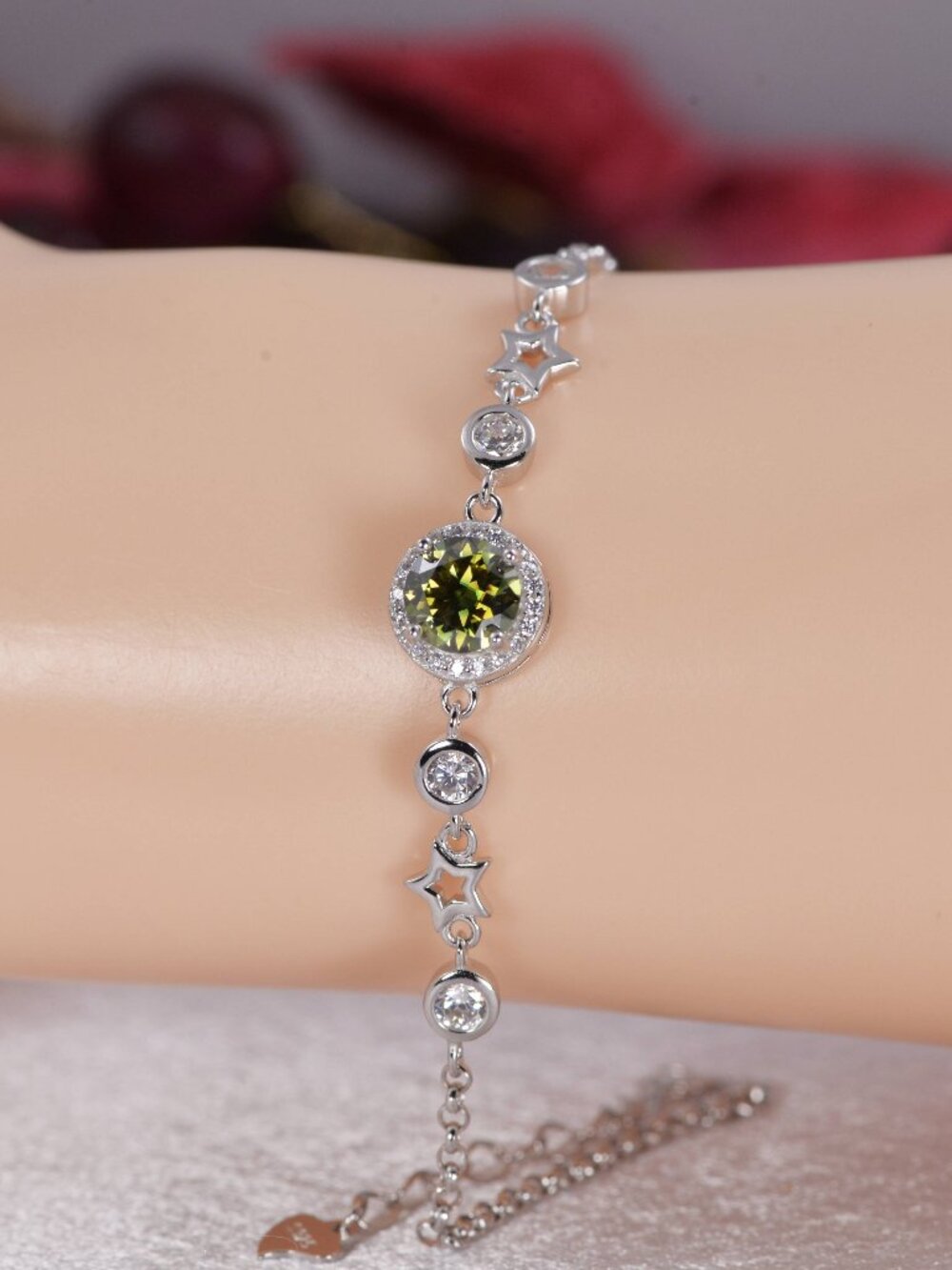 1ct Green Moissanite Bracelet 925 Sterling NWT 7"